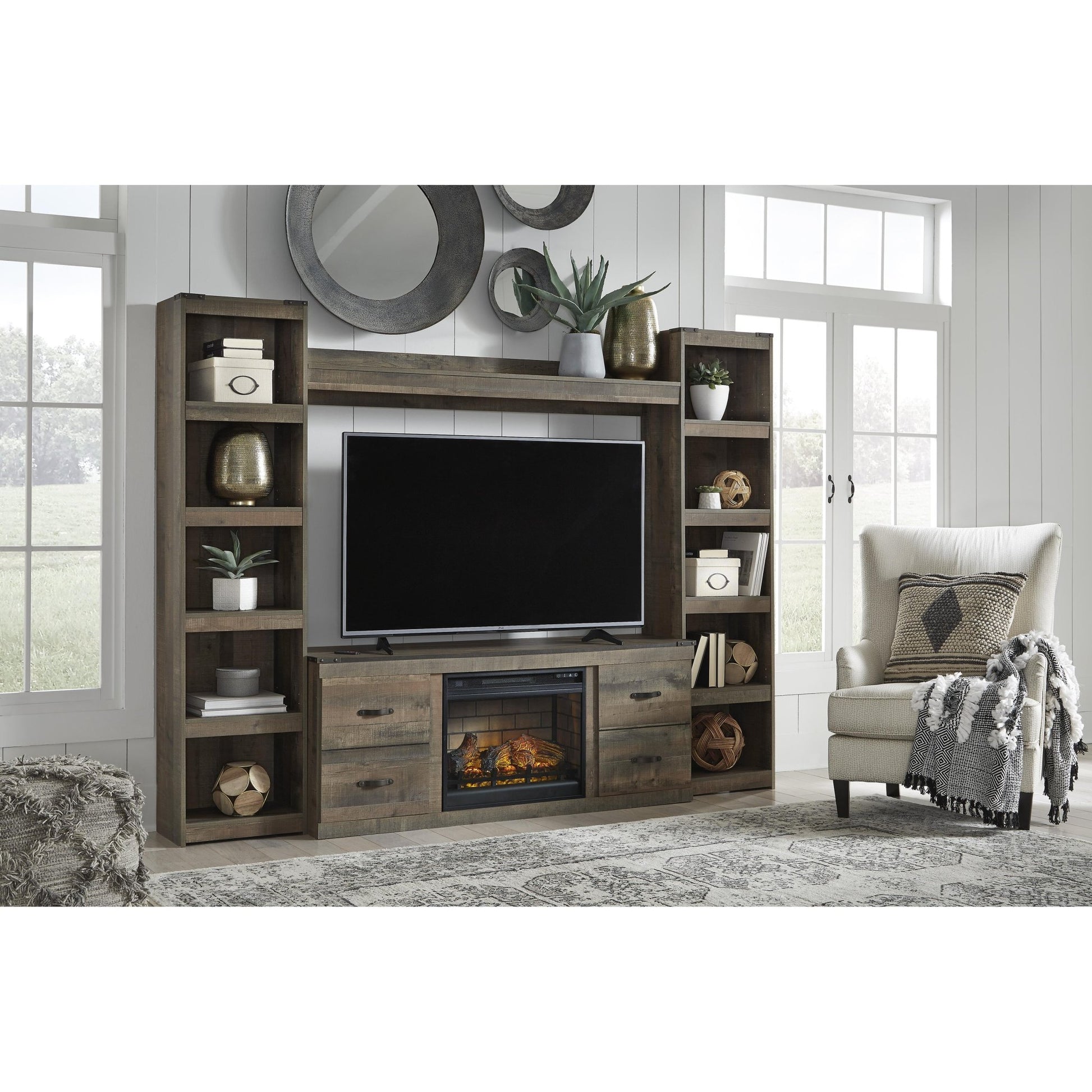 Signature Design by Ashley Trinell EW0446W9 4 pc Entertainment Center with Electric Fireplace - American Furniture of Slidell