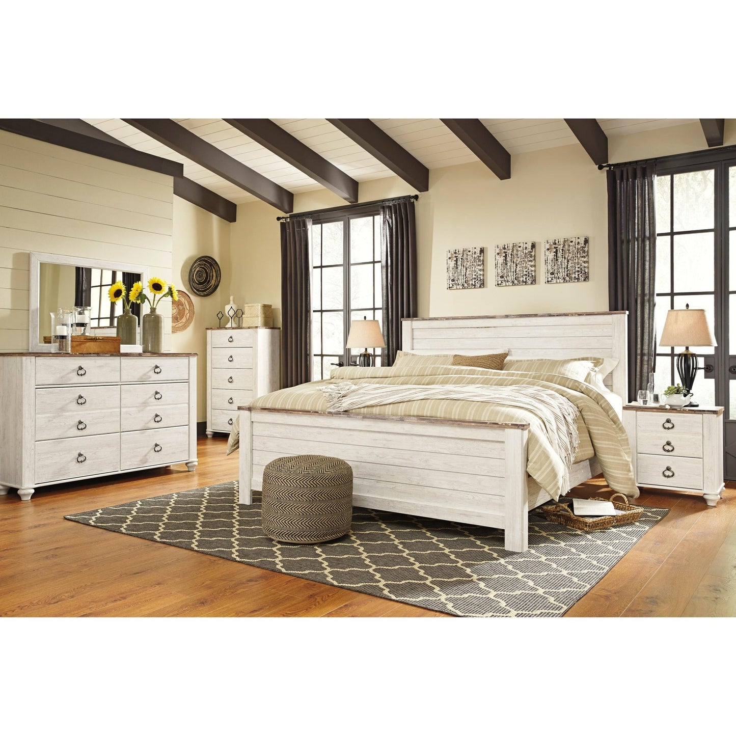Signature Design by Ashley Willowton B267B45 8 pc King Panel Bedroom Set - American Furniture of Slidell