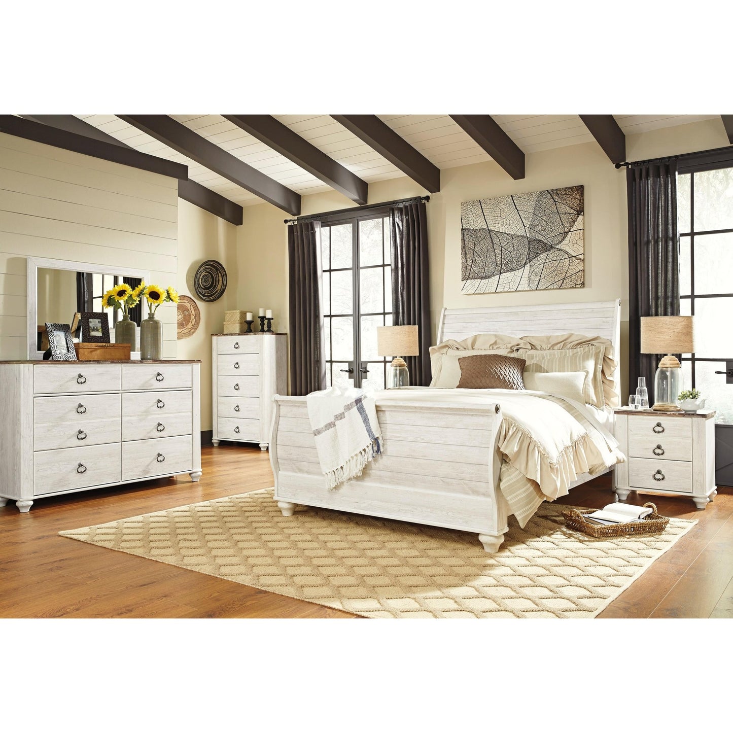 Signature Design by Ashley Willowton B267B57 7 pc Queen Sleigh Bedroom Set - American Furniture of Slidell