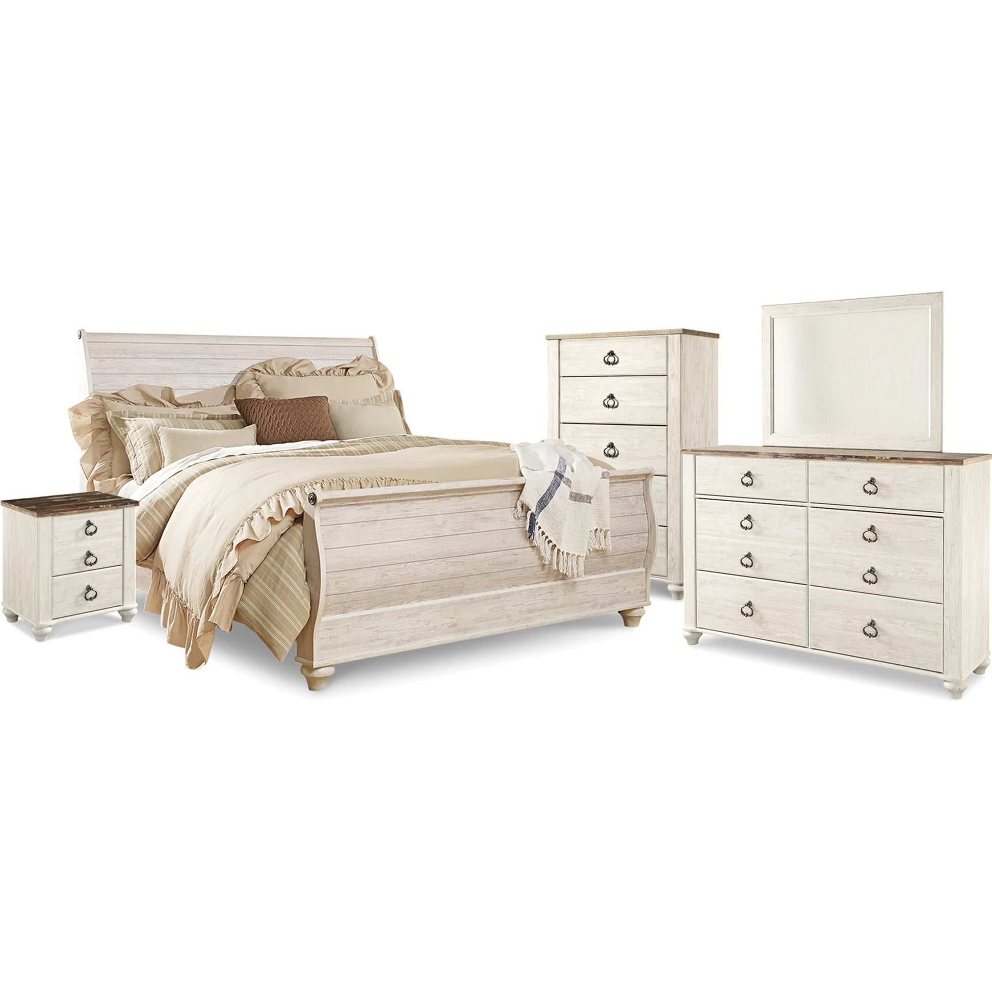 Signature Design by Ashley Willowton B267B61 7 pc King Sleigh Bedroom Set - American Furniture of Slidell