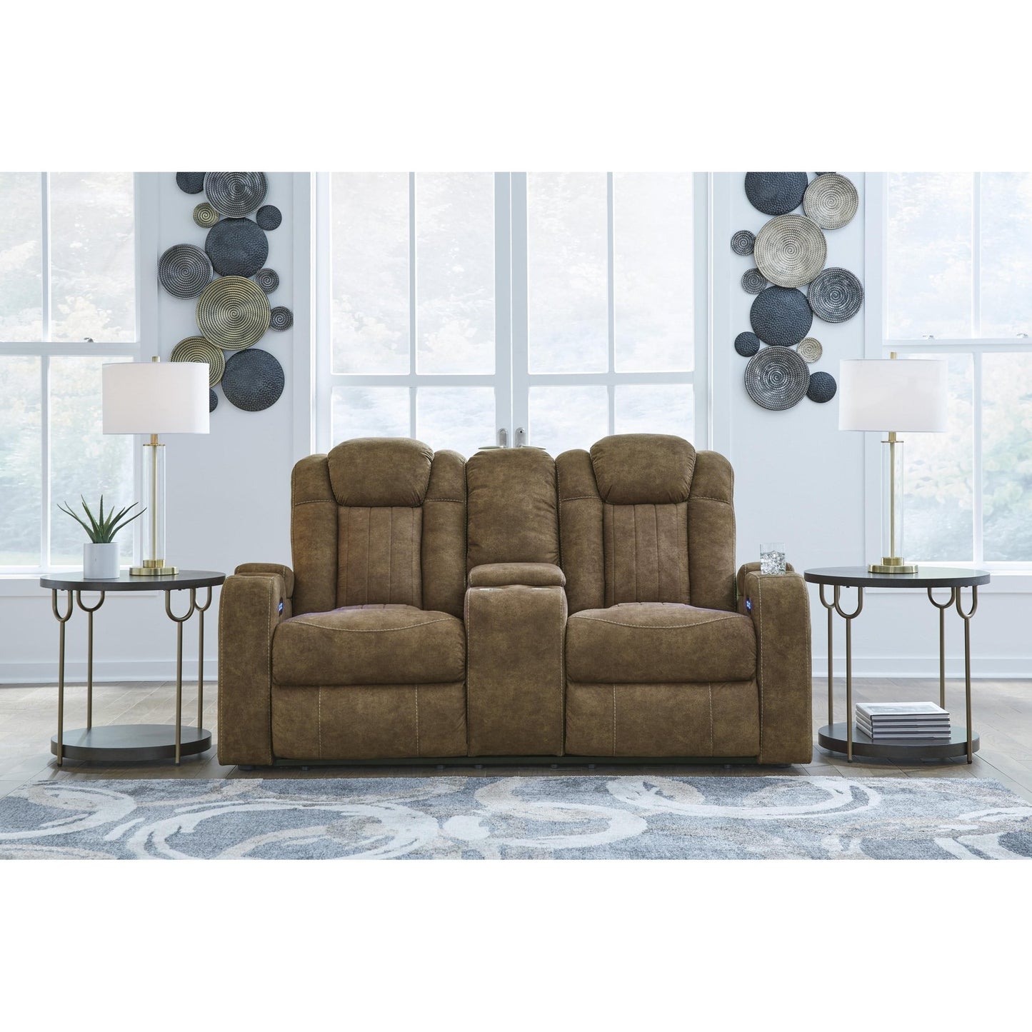 Signature Design by Ashley Wolfridge 6070318 Power Reclining Loveseat with Console and Adjustable Headrest - American Furniture of Slidell