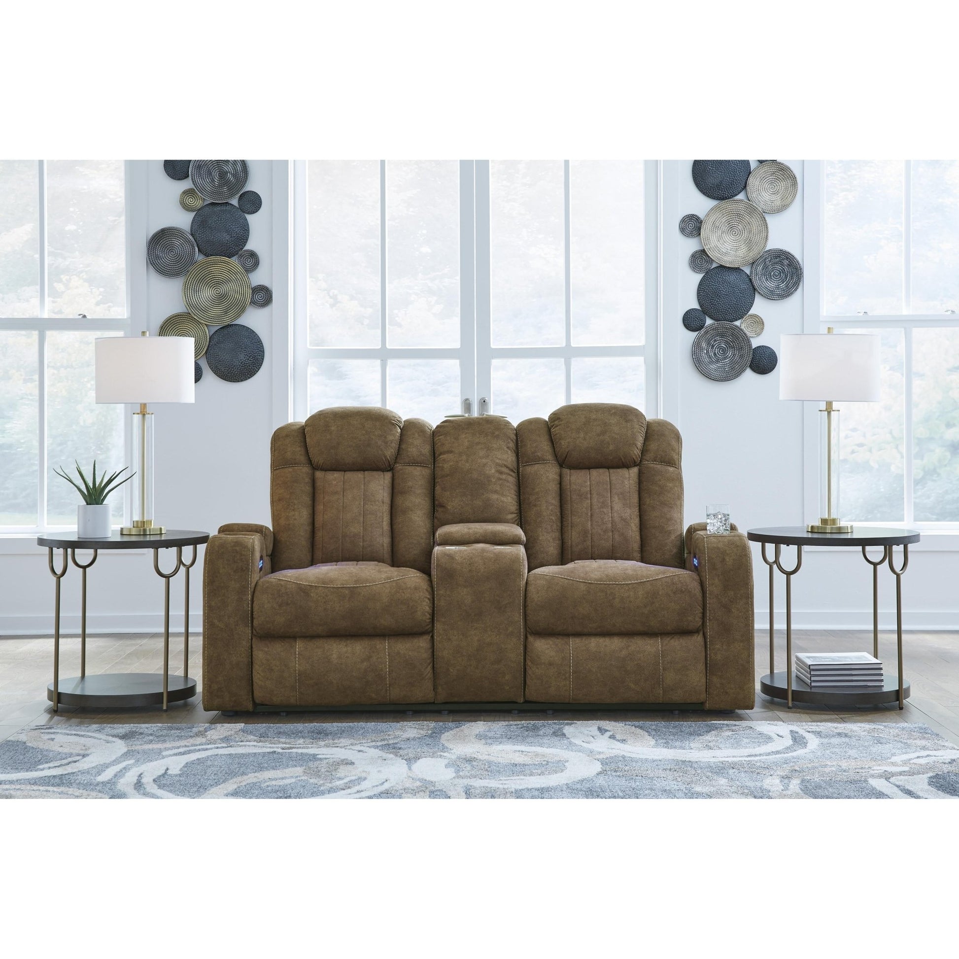 Signature Design by Ashley Wolfridge 6070318 Power Reclining Loveseat with Console and Adjustable Headrest - American Furniture of Slidell