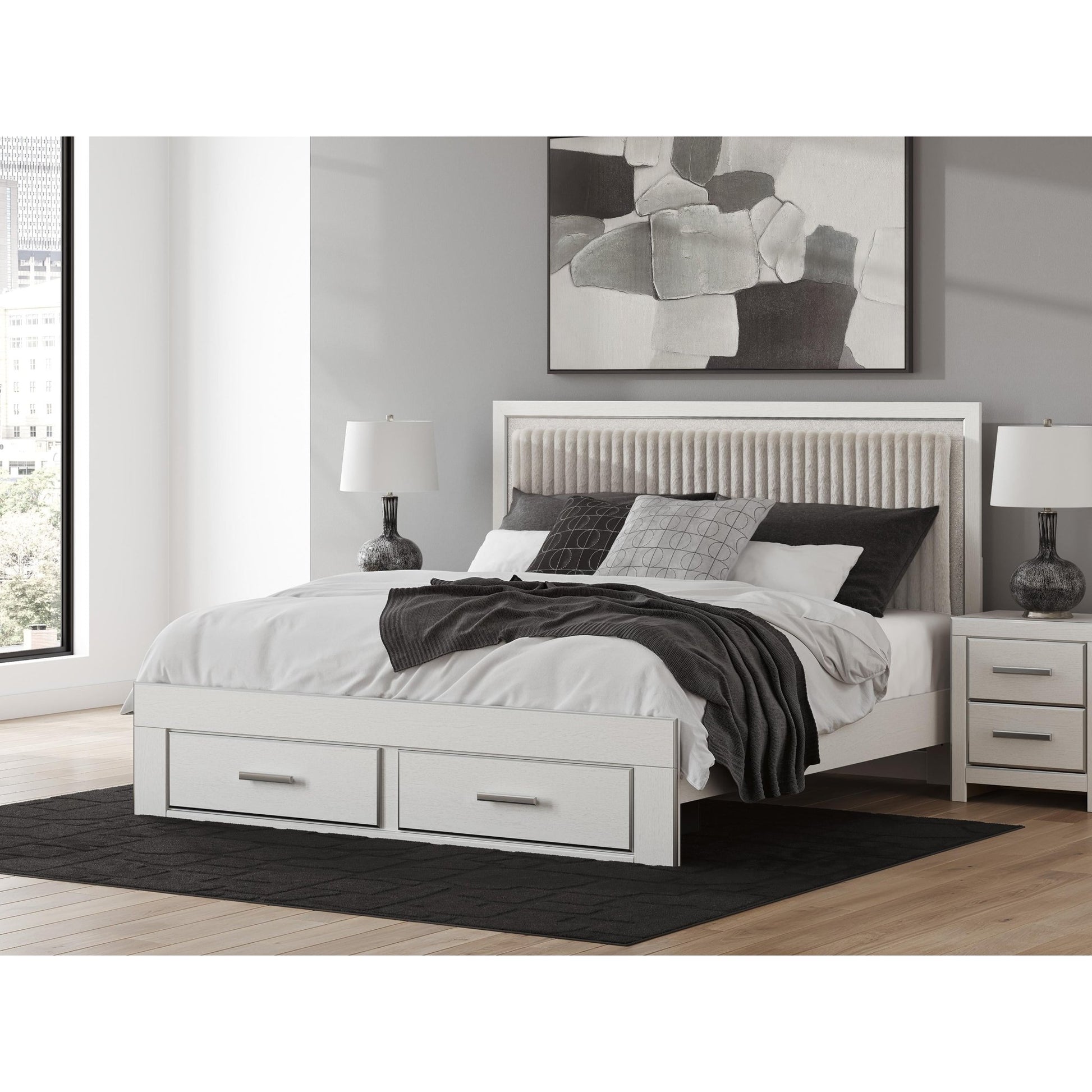 Signature Design by Ashley Zuraleus PCB3381B9 King Upholstered Panel Storage Bed - American Furniture of Slidell