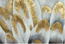 TT1828-Gold Tipped White Feathers  47x32 Classy Art
