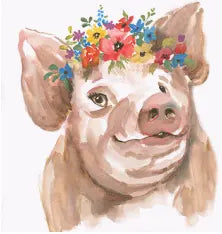 WB1365-Pig w/colorful flowers on head  24x24 Classy Art