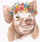 WB1365-Pig w/colorful flowers on head  24x24 Classy Art