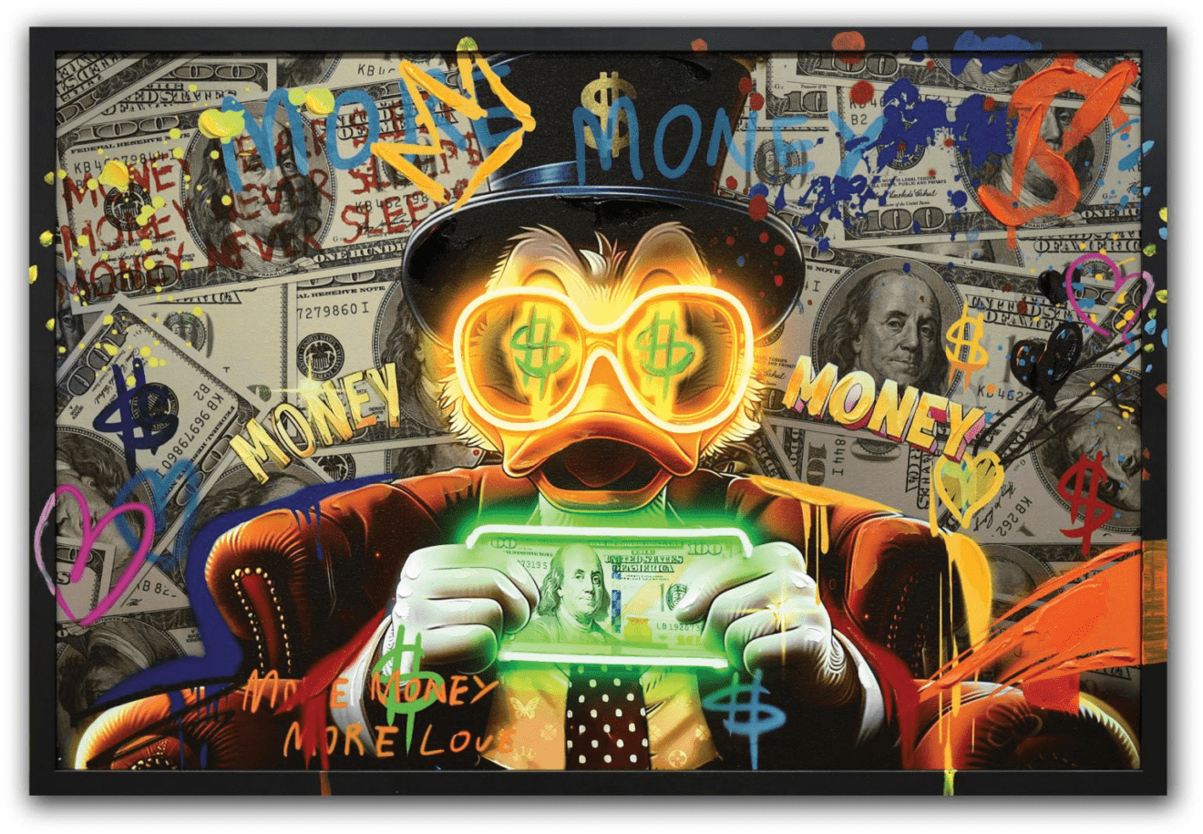 WF3204 ''Neon MoneyDuck'' Hand - painted LED inFrame 1.2x37x25 - American Furniture of Slidell