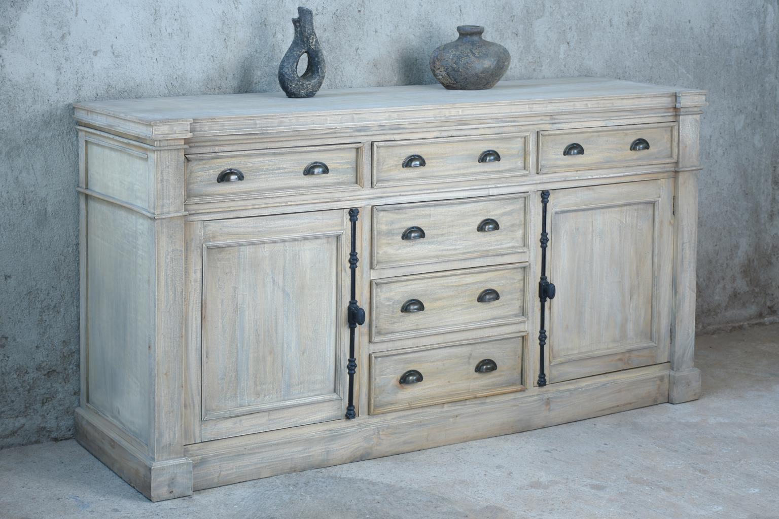 Winston Credenz 6drw w/RG 2dr w/Faux Espag (CAB552SO) 74 x 22 x 39.3 - DRIFTWOOD (color varies in picture) - American Furniture of Slidell