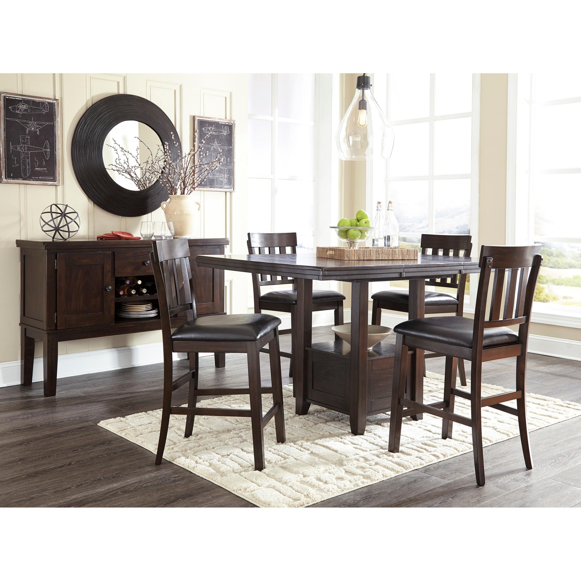 Signature Design by Ashley Haddigan Counter Height Dining Table with Pedestal Base D596-42
