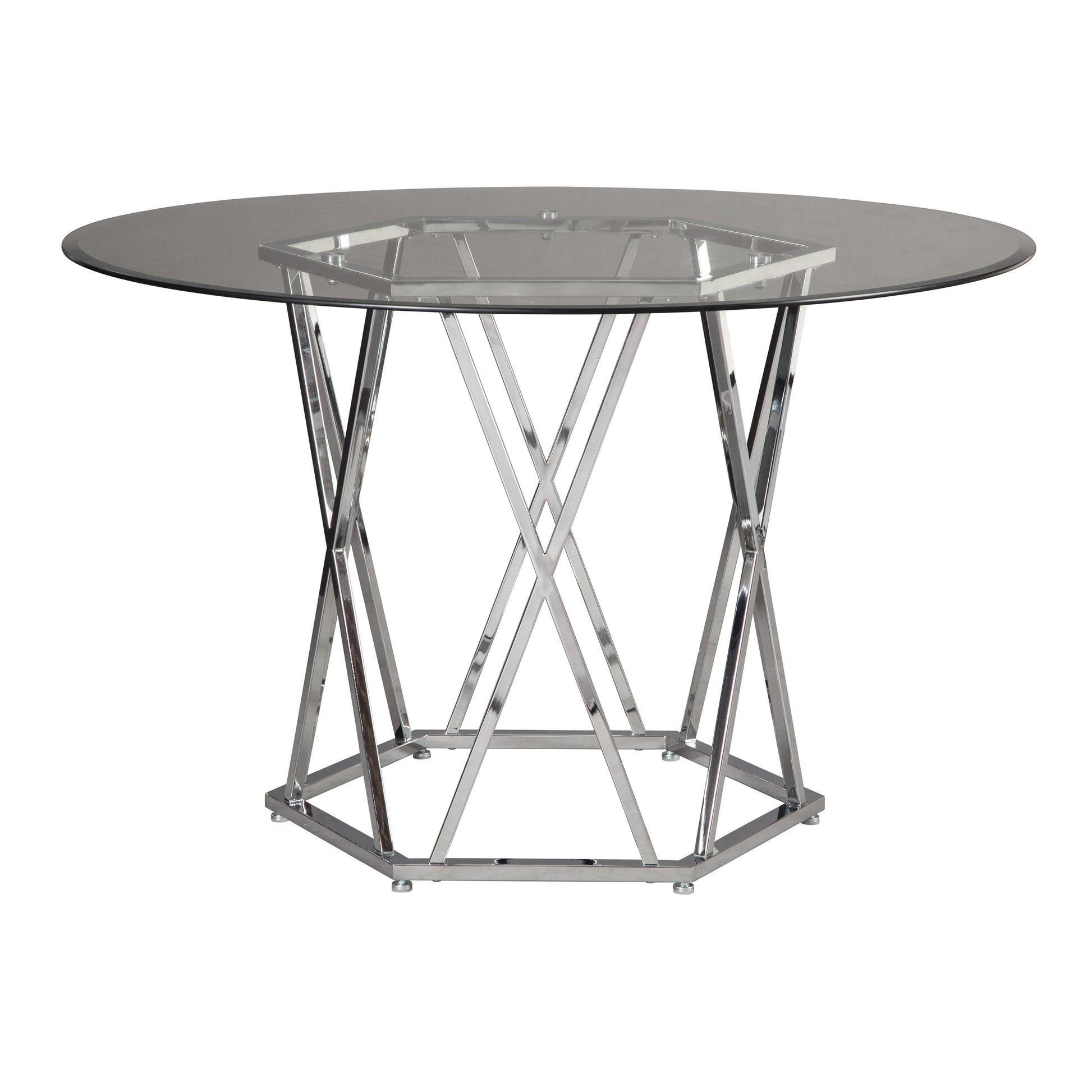 Signature Design by Ashley Round Madanere Dining Table with Glass Top and Pedestal Base D275-15