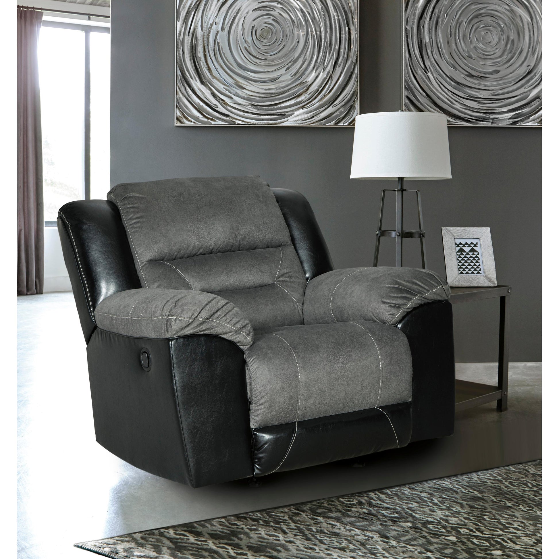 Signature Design by Ashley Earhart Rocker Fabric and Leather Look Recliner 2910225