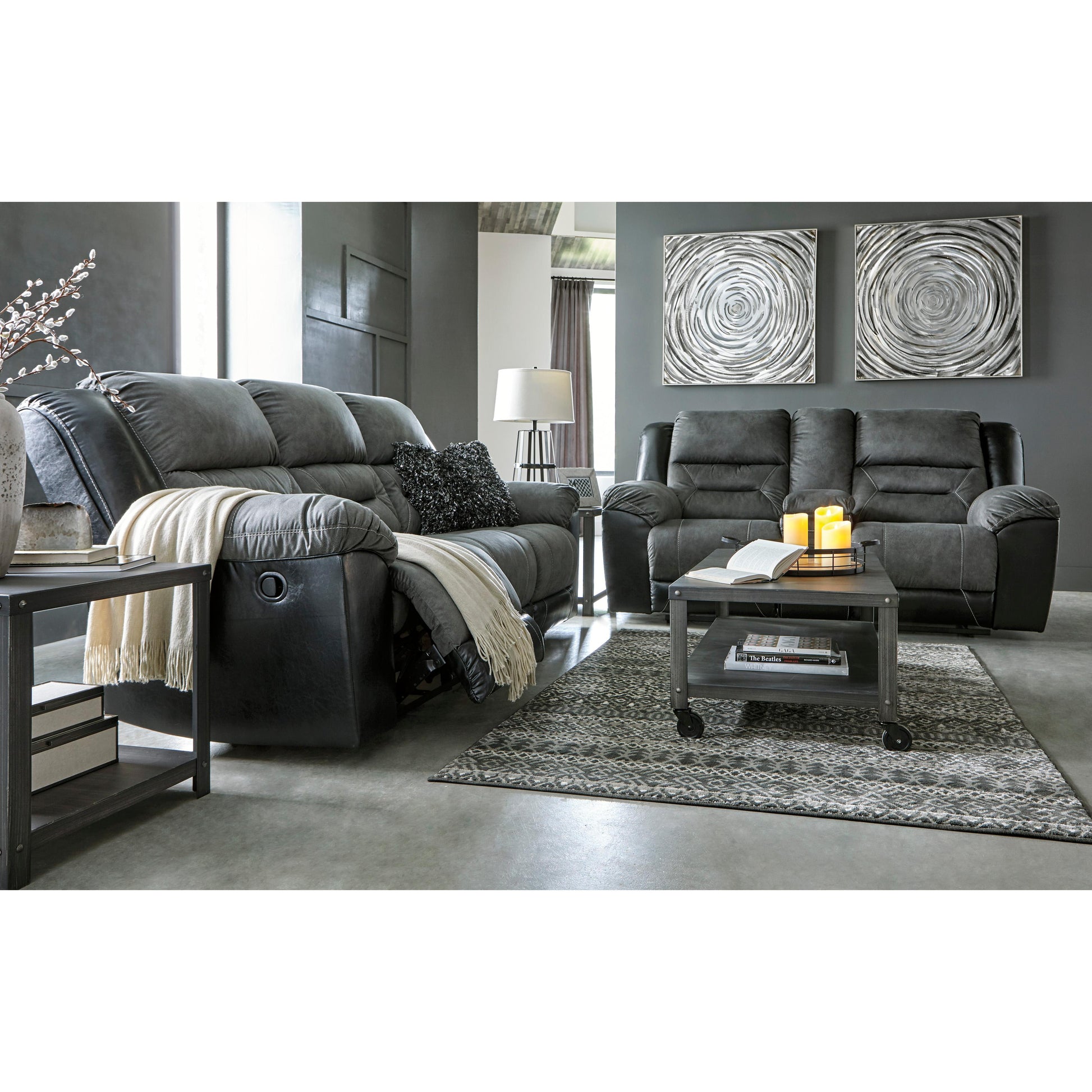 Signature Design by Ashley Earhart Reclining Fabric and Leather Look Sofa 2910288