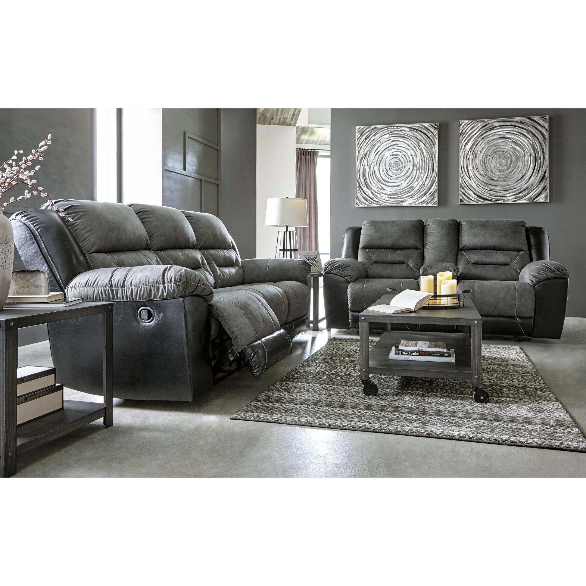 Signature Design by Ashley Earhart Reclining Fabric and Leather Look Sofa 2910288