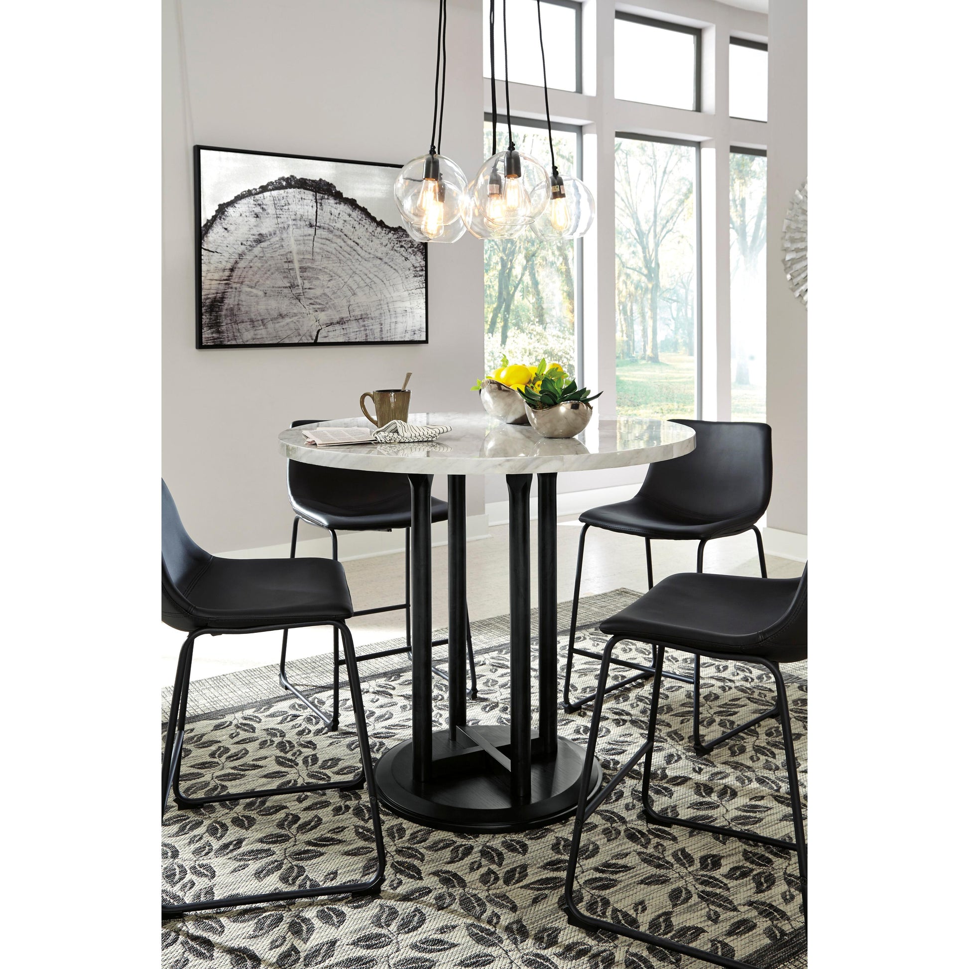 Signature Design by Ashley Round Centiar Counter Height Dining Table with Marble Top and Pedestal Base D372-23