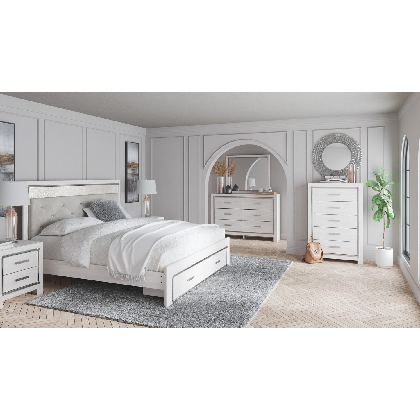 Signature Design by Ashley Altyra King Upholstered Panel Bed with Storage B2640-58/B2640-56S/B2640-95/B100-14