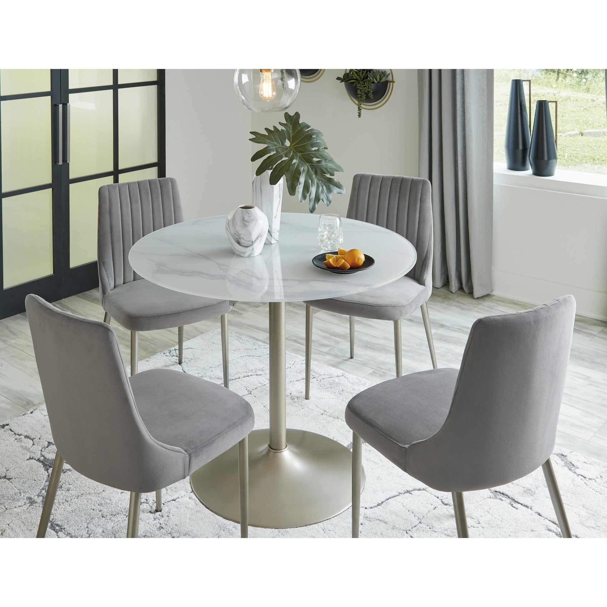 Signature Design by Ashley Round Barchoni Dining Table with Glass Top and Pedestal Base D262-15
