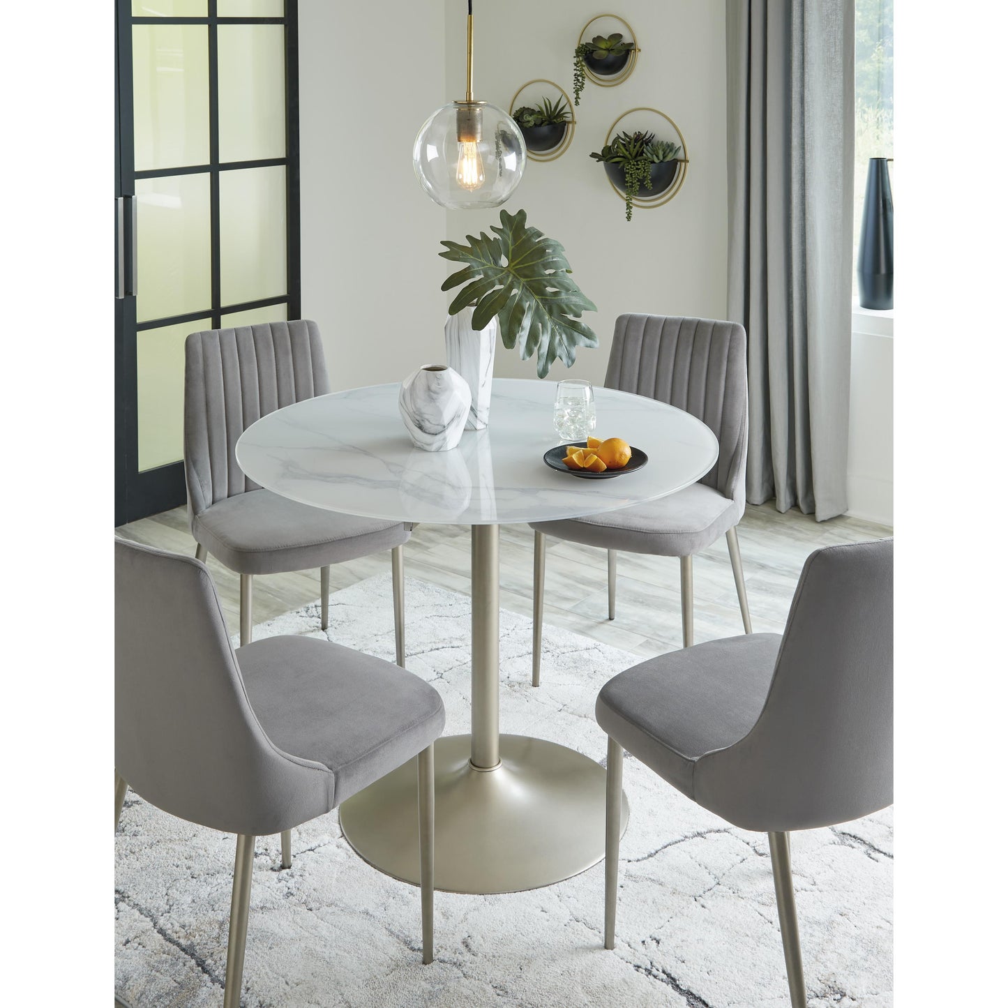 Signature Design by Ashley Round Barchoni Dining Table with Glass Top and Pedestal Base D262-15